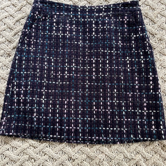 LOFT Petite Tweed Mini Skirt Multicolor Navy Pockets Lined 489329 Size 0 Petite - Picture 4 of 13